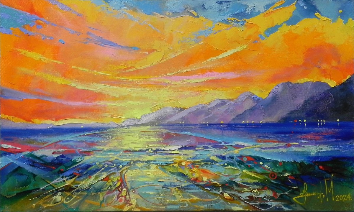 Abstract Landscape Oil Painting By Mykhailo Novikov, 20 X 12", "Calmness", Original Artwork