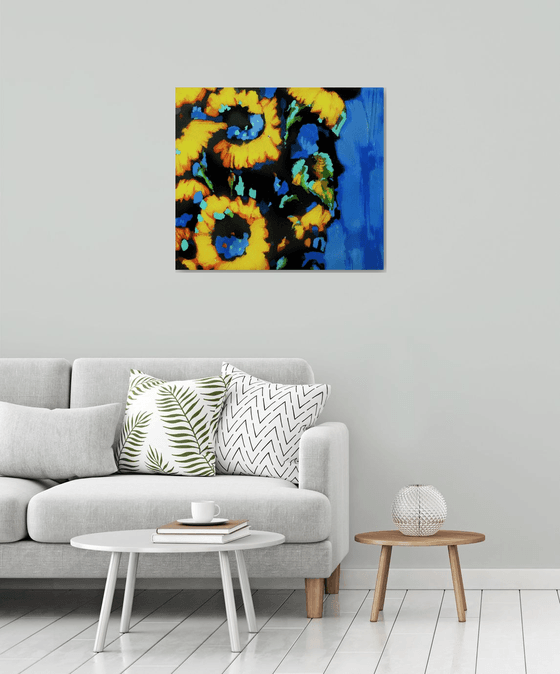 Sunflowers on blue background