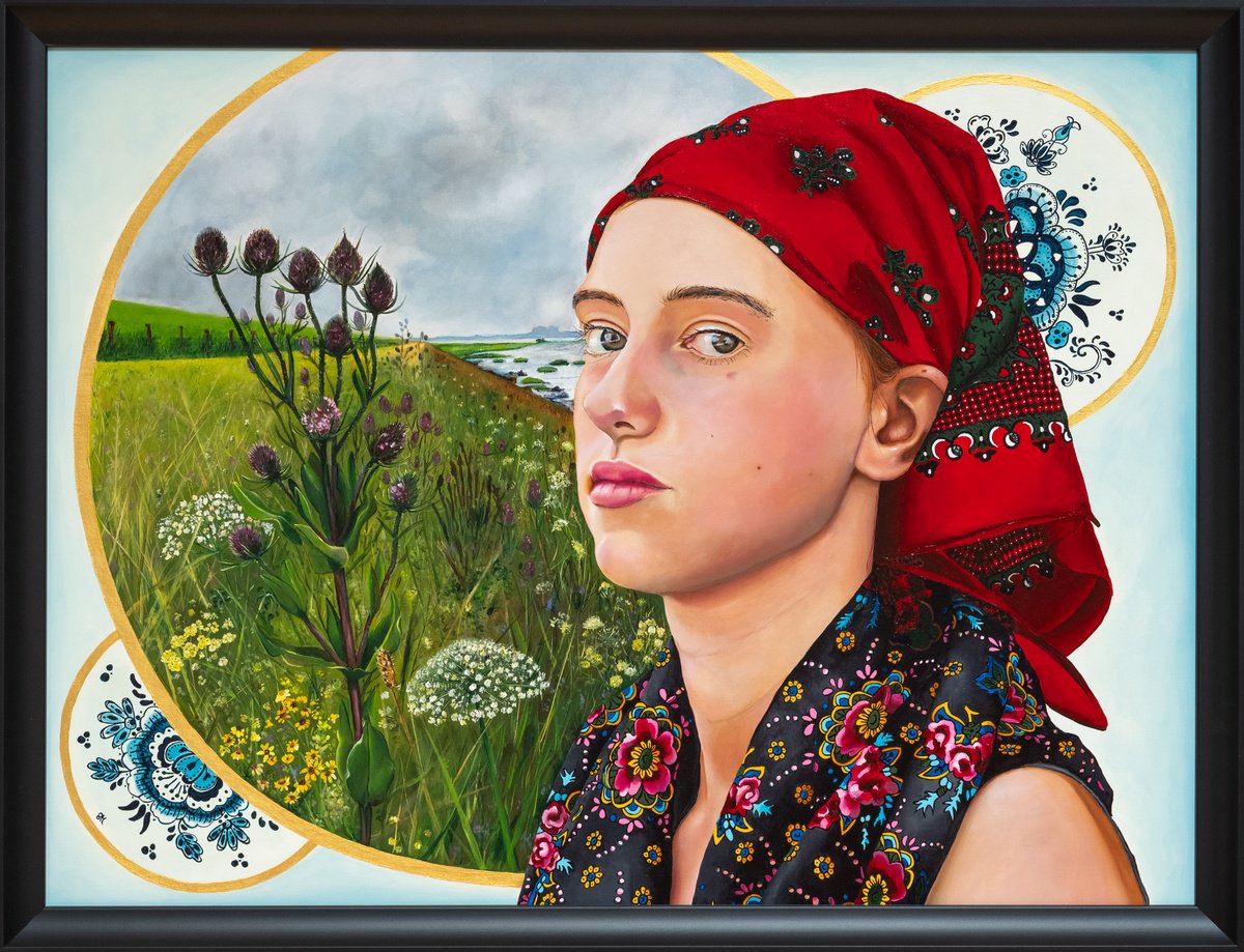 Photorealistic Portrait Acrylic Painting By Saskia Huitema, 34 X 26", Land Of Our Mothers, Original Artwork