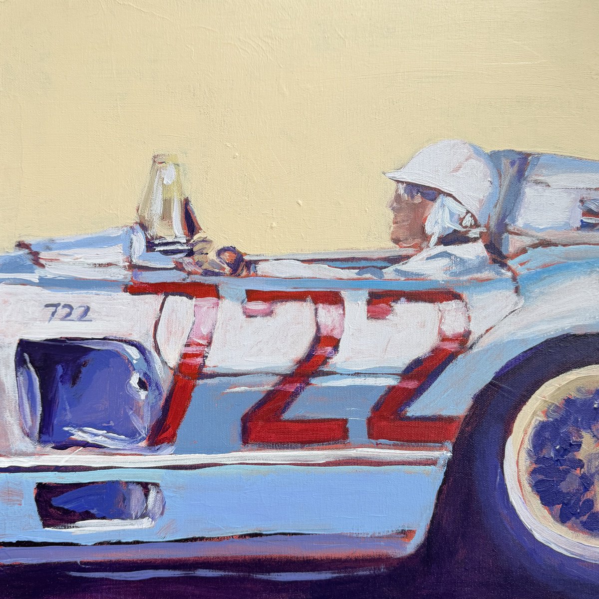 Impressionistic Transport Acrylic Painting By Javier Pena, 16 X 16, F1 722 Car Acrylic On Canvas 40X40Cm, Original Artwork