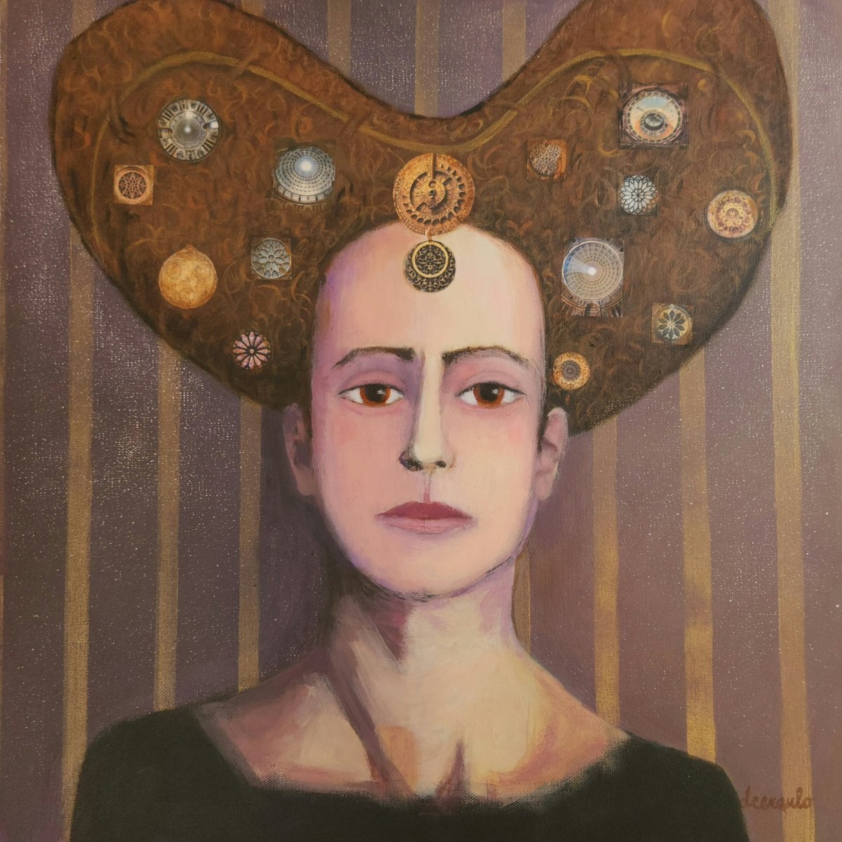 Surrealistic Portrait Painting By Donna Ceraulo, 20 X 20, Petronella B, Original Artwork