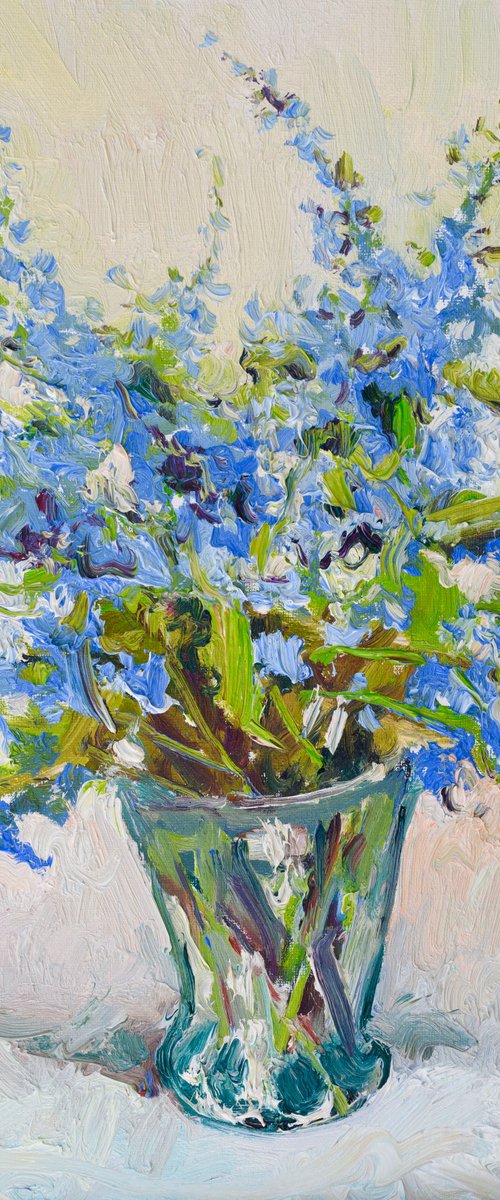 Blue Forget-Me-Nots in a Glass Vase by Suren Nersisyan