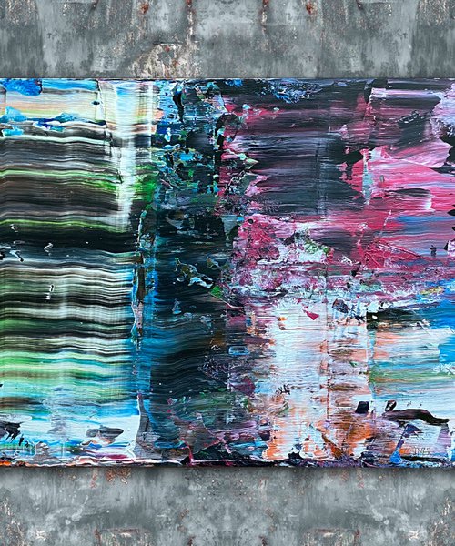 "Quagmire" - FREE USA SHIPPING - Original PMS Abstract Acrylic Painting On Reclaimed, Upcycled Wood - 48" x 20" by Preston M. Smith (PMS)