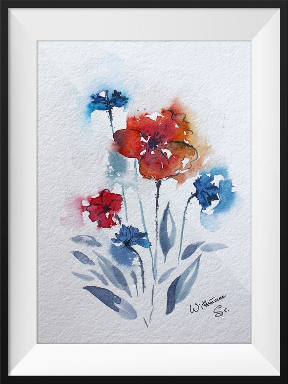Red and blue  flowers