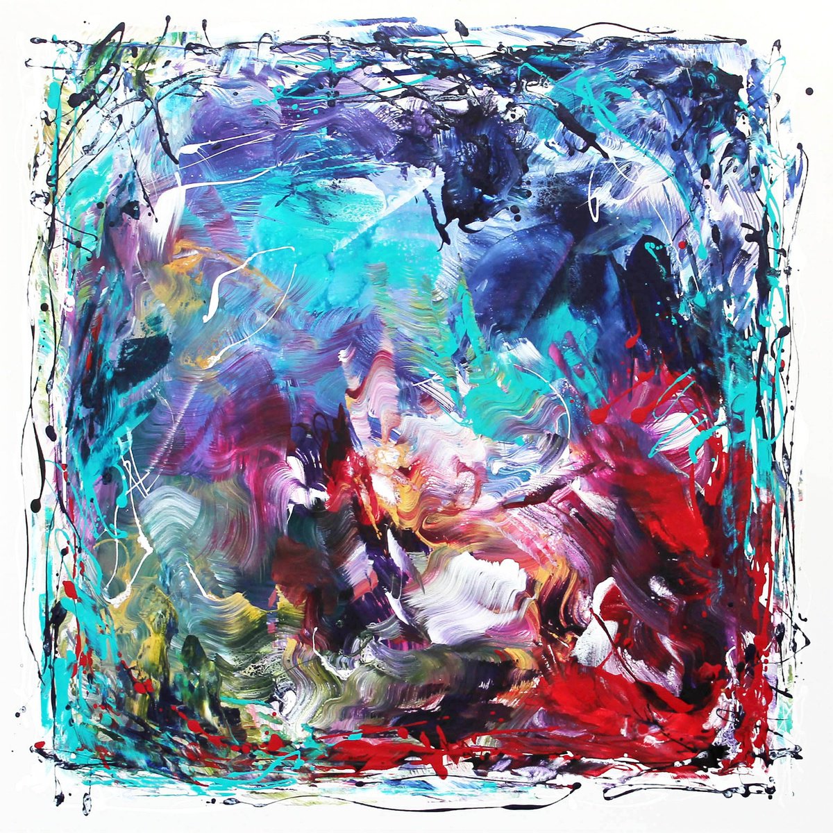 Expressive Abstract Acrylic Painting By Paresh Nrshinga Frsa, 40 X 40", Whispering Kaleidoscope, Original Artwork