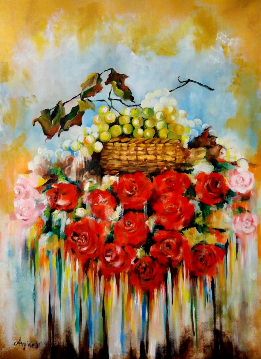 Impressionistic Still Life Painting By Anna Rita Angiolelli, 17 X 23, Living Nature, Original Artwork