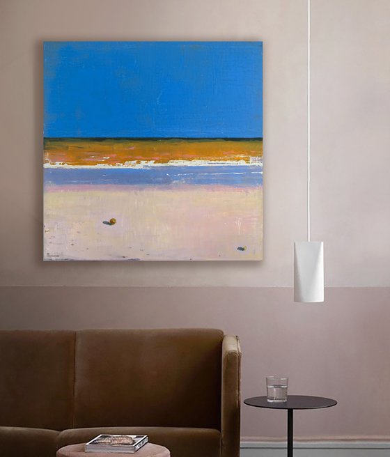 Beach Flamingo 30x30" 76x76cm Contemporary Art by Bo Kravchenko