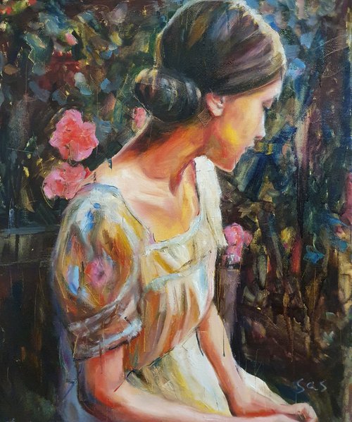 Woman in the garden by Liubou Sas