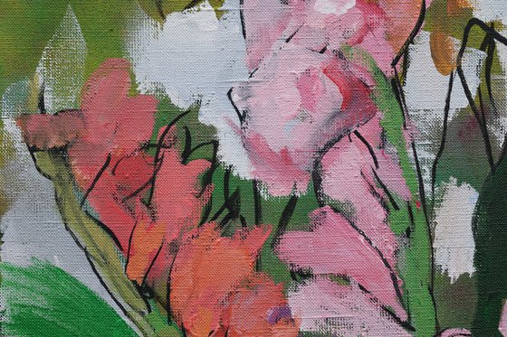 Pink gladioluses