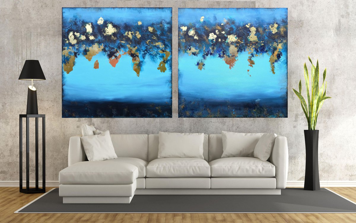 Starlit Ocean Textured Diptych by Susan Wooler