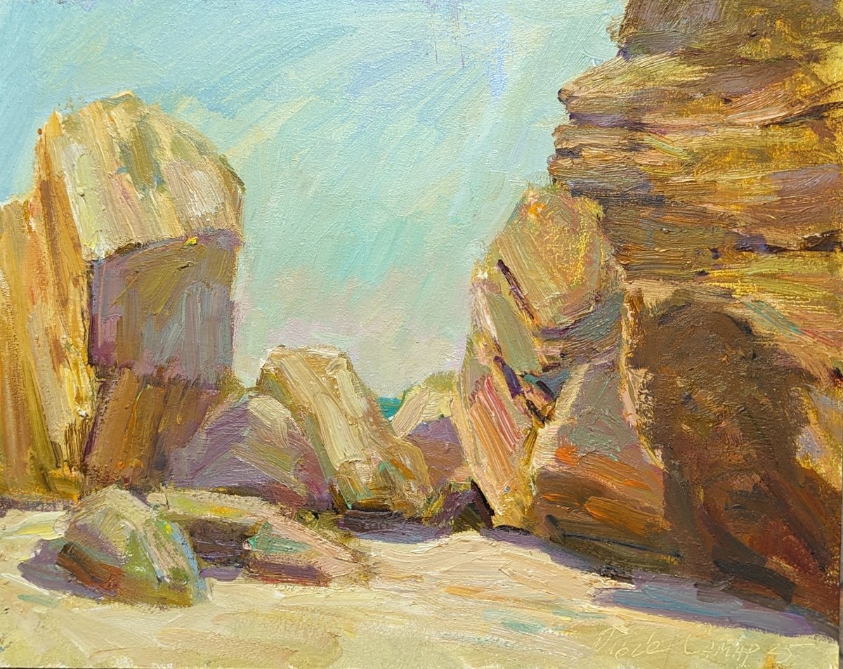 Impressionistic Landscape Oil Painting By Olga Samar, 12 X 9", Piece Of The Sea, Original Artwork