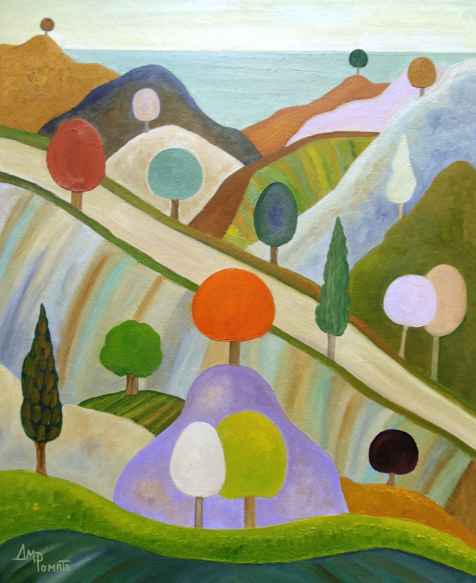 Impressionistic Landscape Oil Painting By Angeles M. Pomata, 13 X 16, Rolling With It, Original Artwork