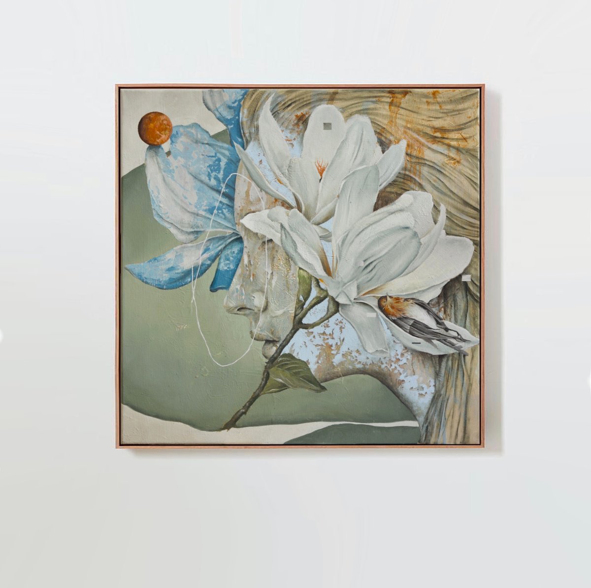 Surrealistic Portrait Oil Painting By Taras Haida, 20 X 20", Funeral Of A Bird In Spring, Original Artwork