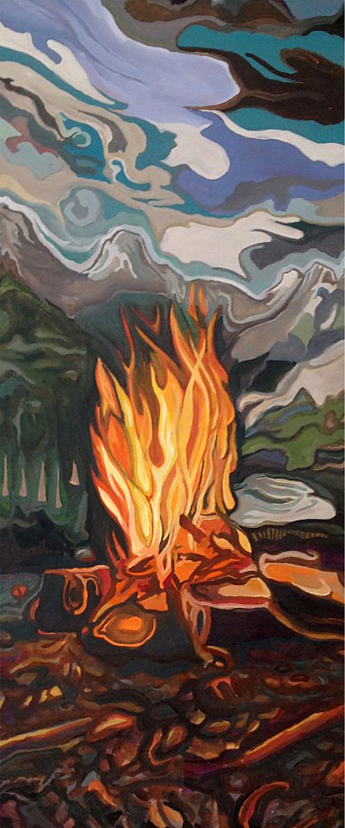 Alps camp fire by Guy  Pickford