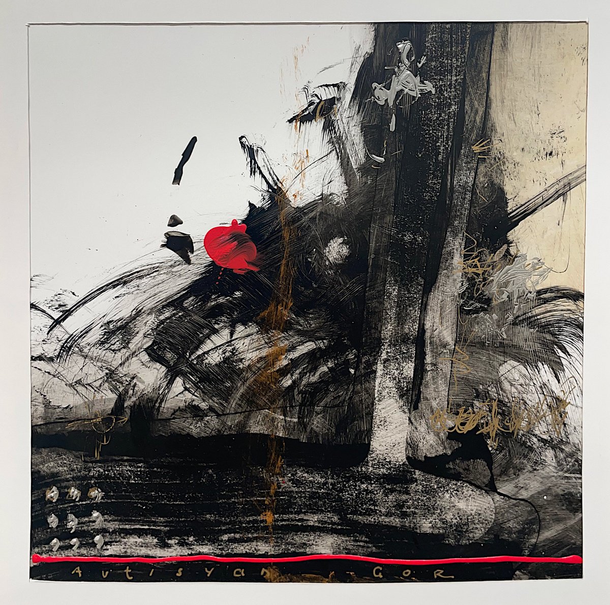 Expressive Portrait Acrylic Painting By Gor Avetisyan, 7 X 7, Black & White Composition Iii, Original Artwork