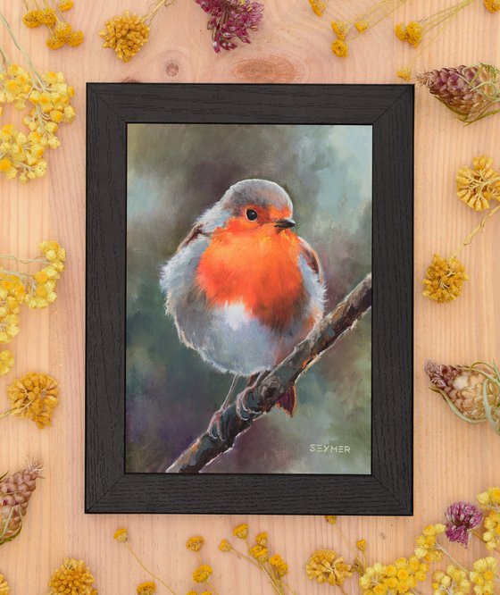 Robin oil painting, 'Red haired visitor'