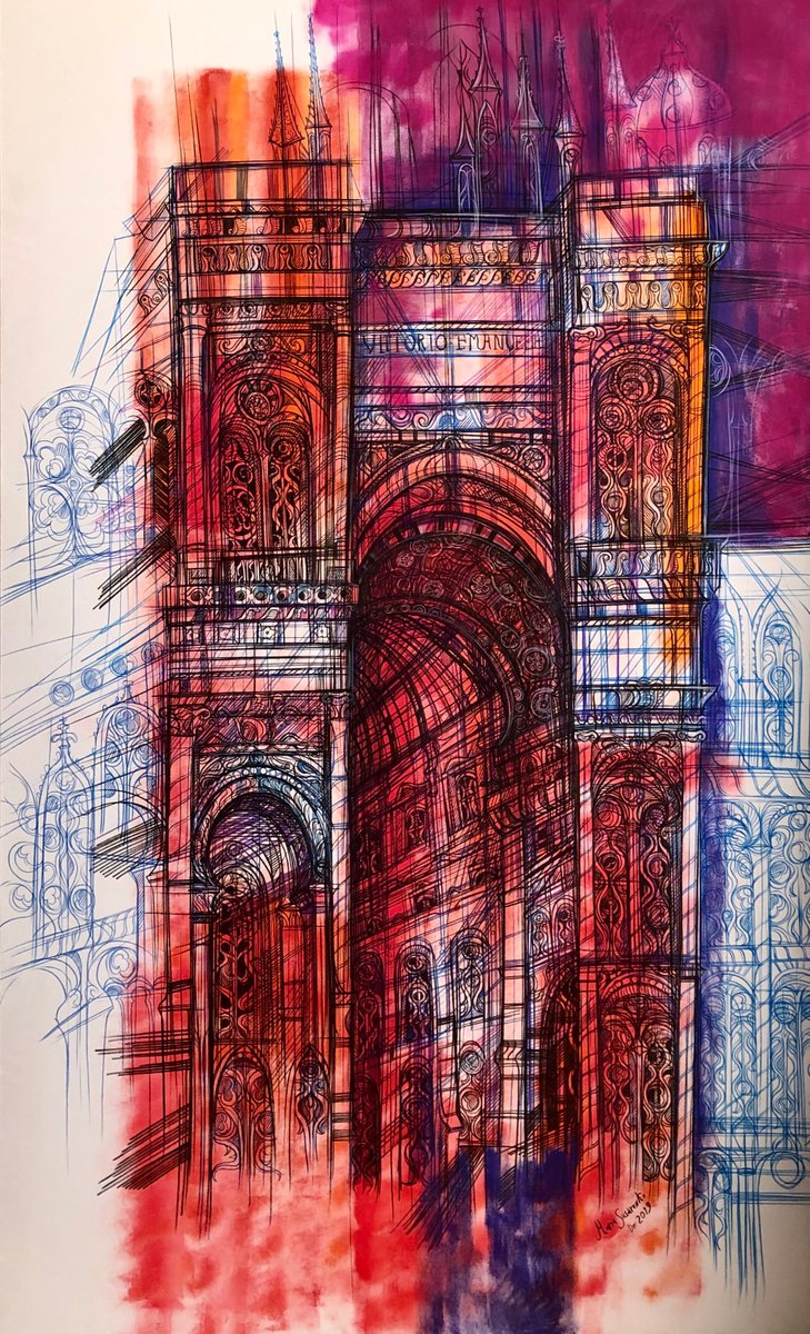 Impressionistic Cityscapes Painting By Maria Susarenko, 38 X 63", Galleria Vittorio Emanuele Ii, Original Artwork