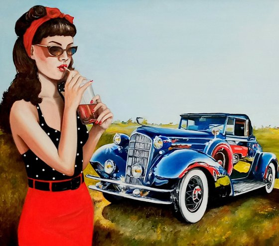 Pin up with vintage car