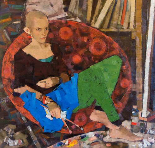 "Portrait of Vika". Oil on canvas. 110x110cm. 2014. by Igor (Krapar) Shcherbakov