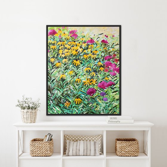 Large abstract flowers painting on canvas