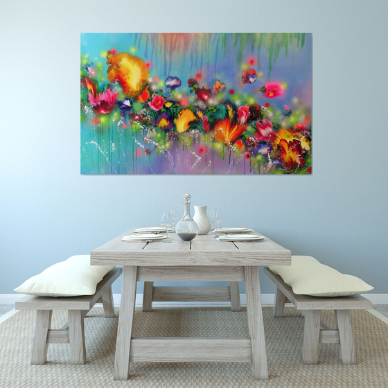 "Fairy Flowers" VERY LARGE Floral Painting