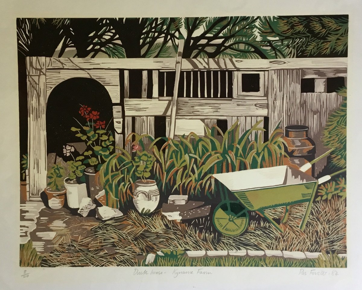 Botanical Linocut By Rosalind Forster, 22 X 14", The Duck House, Original Artwork