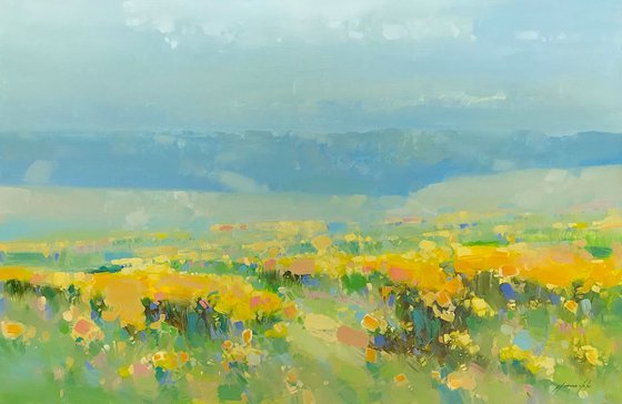 Yellow Valley, Landscape oil painting, Handmade artwork, Large Size