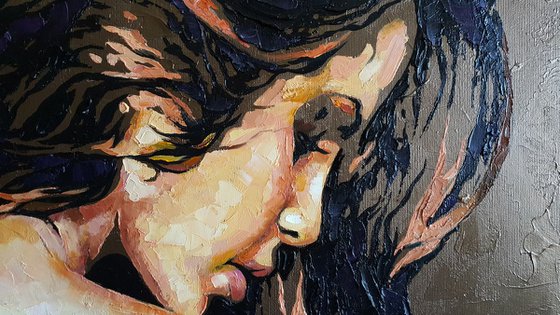 Beautiful nude girl, portrait naked figure woman, oil, acrylic, canvas, painting