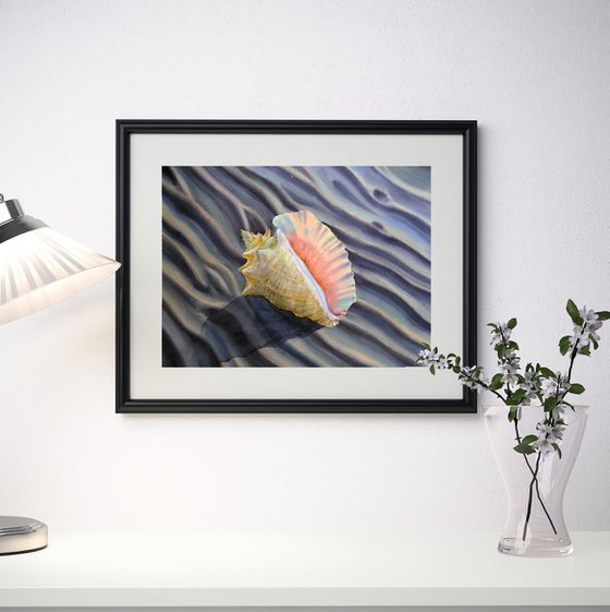 Seashell on the Beach - Sea Shell watercolor painting - Conch Shell - Beach – Summer – Vacation - Shore