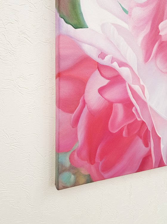 "Pink roses", floral realistic painting