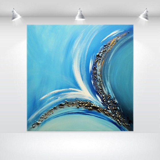 Flight  - abstract acrylic painting canvas wall art blue white gold modern art