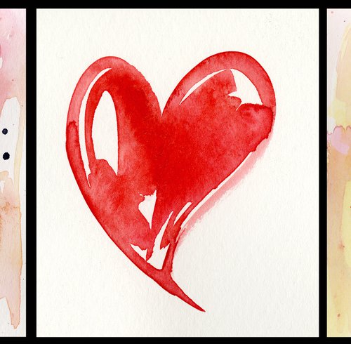 Valentine Heart Set 4 - 3 Watercolor Paintings by Kathy Morton Stanion by Kathy Morton Stanion