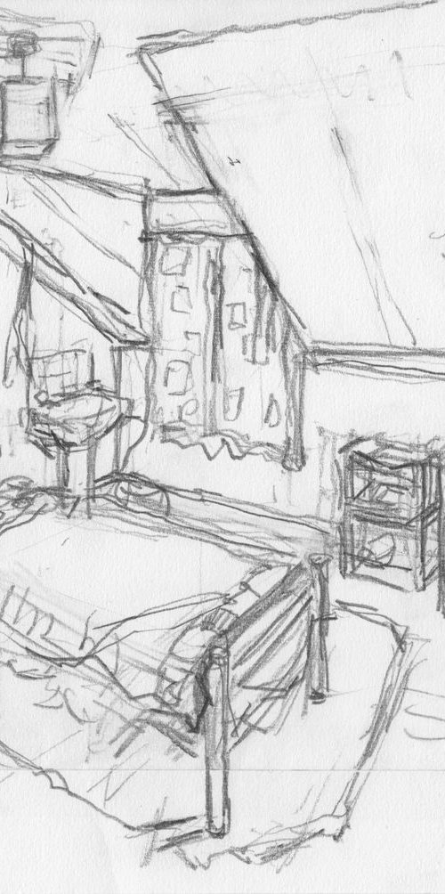 Room 6 - The whole room -pencil drawing by Hugo Lines