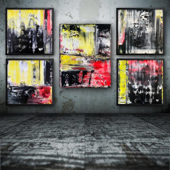 "We Want To Punk You Up" - Save As A Series - Original PMS Large Abstract Five Panel Acrylic Paintings On Plexiglass and Gallery Wrap Canvas, Framed - 80" x 52"