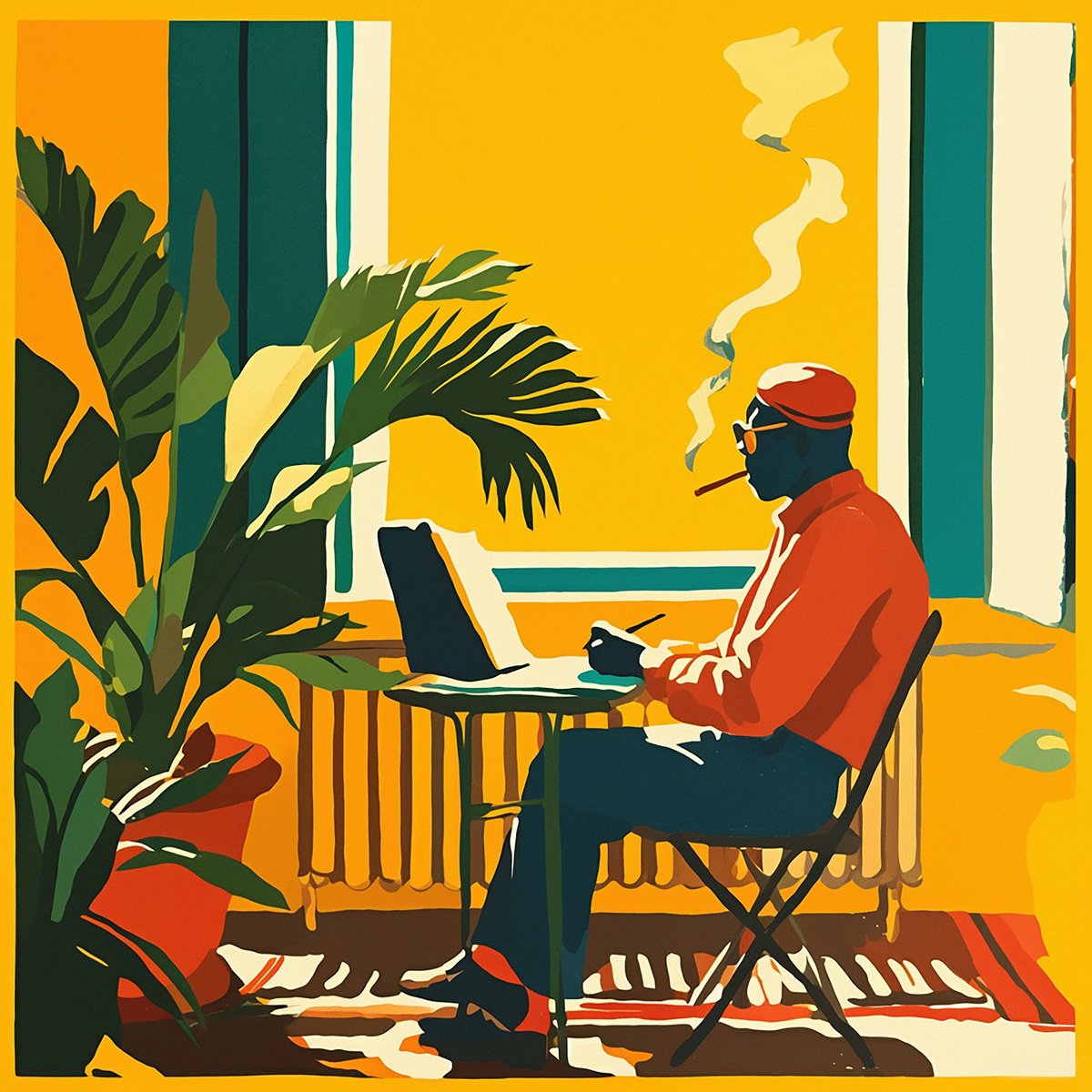 Impressionistic Portrait Acrylic Painting By Kosta Morr, 31 X 31", Writing A Novel, Original Artwork