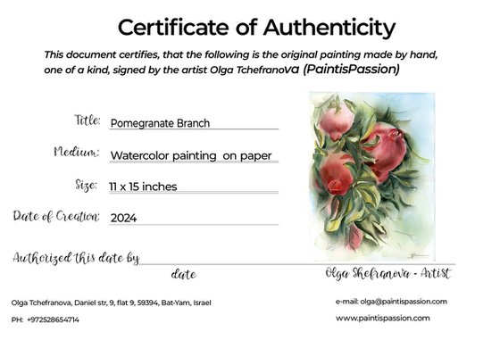 Pomegranate Branch - Original Watercolor