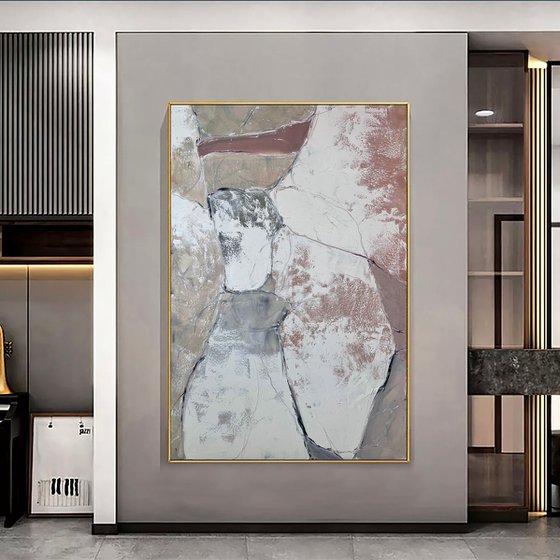 Light gray abstraction. White large Geometric Abstract Art. POWDER