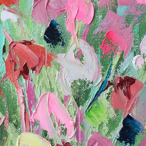 Original Painting  mixed media - Spring Flower Garden 24"x24"