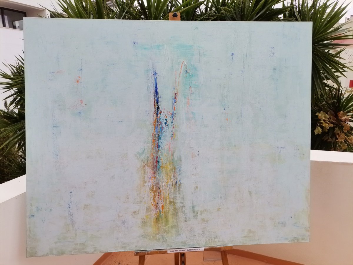 Organic Landscape Acrylic Painting By Doris Duschelbauer, 64 X 51, Lejano - Far Away, Original Artwork