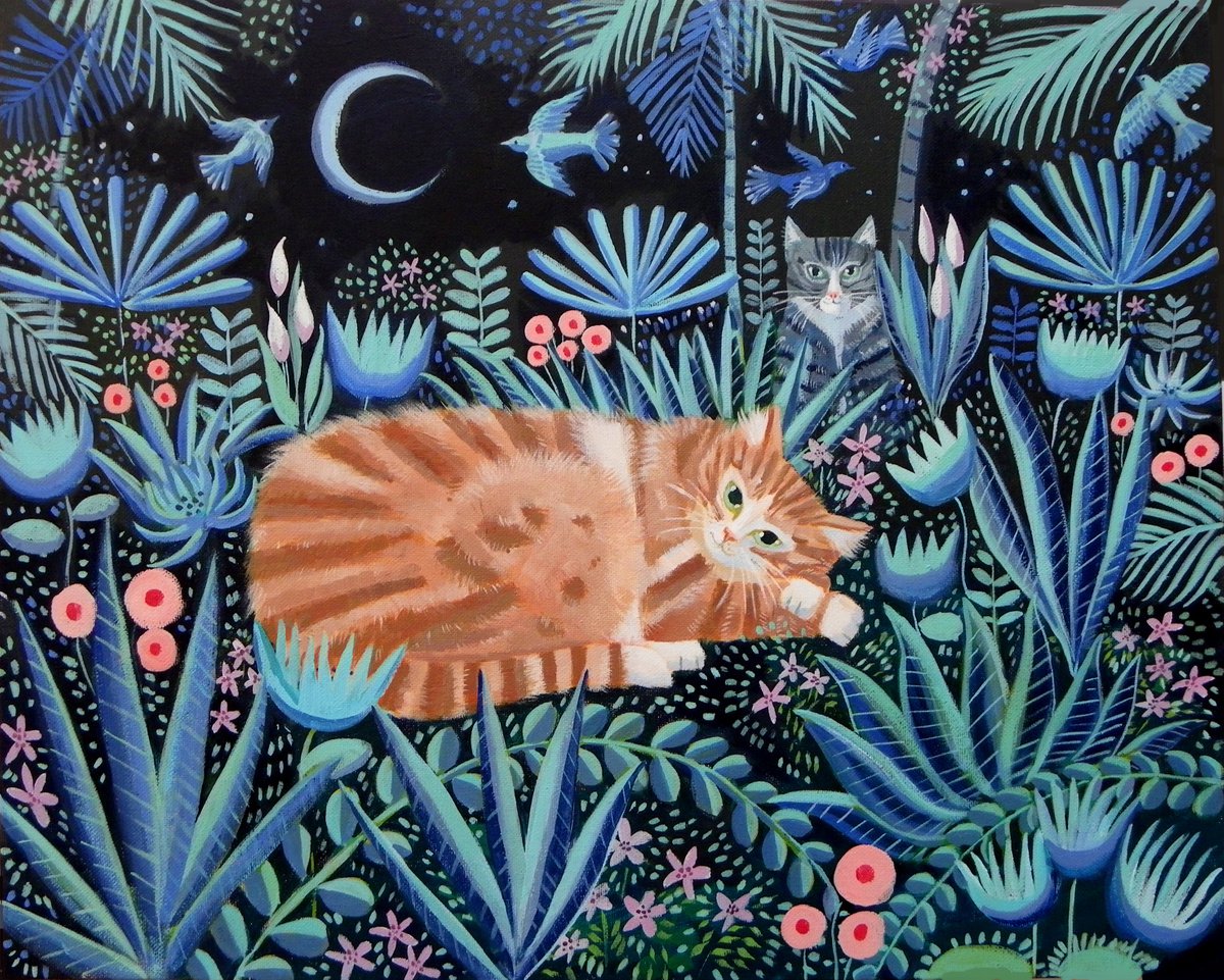 Night time Adventures- cat painting by Mary Stubberfield