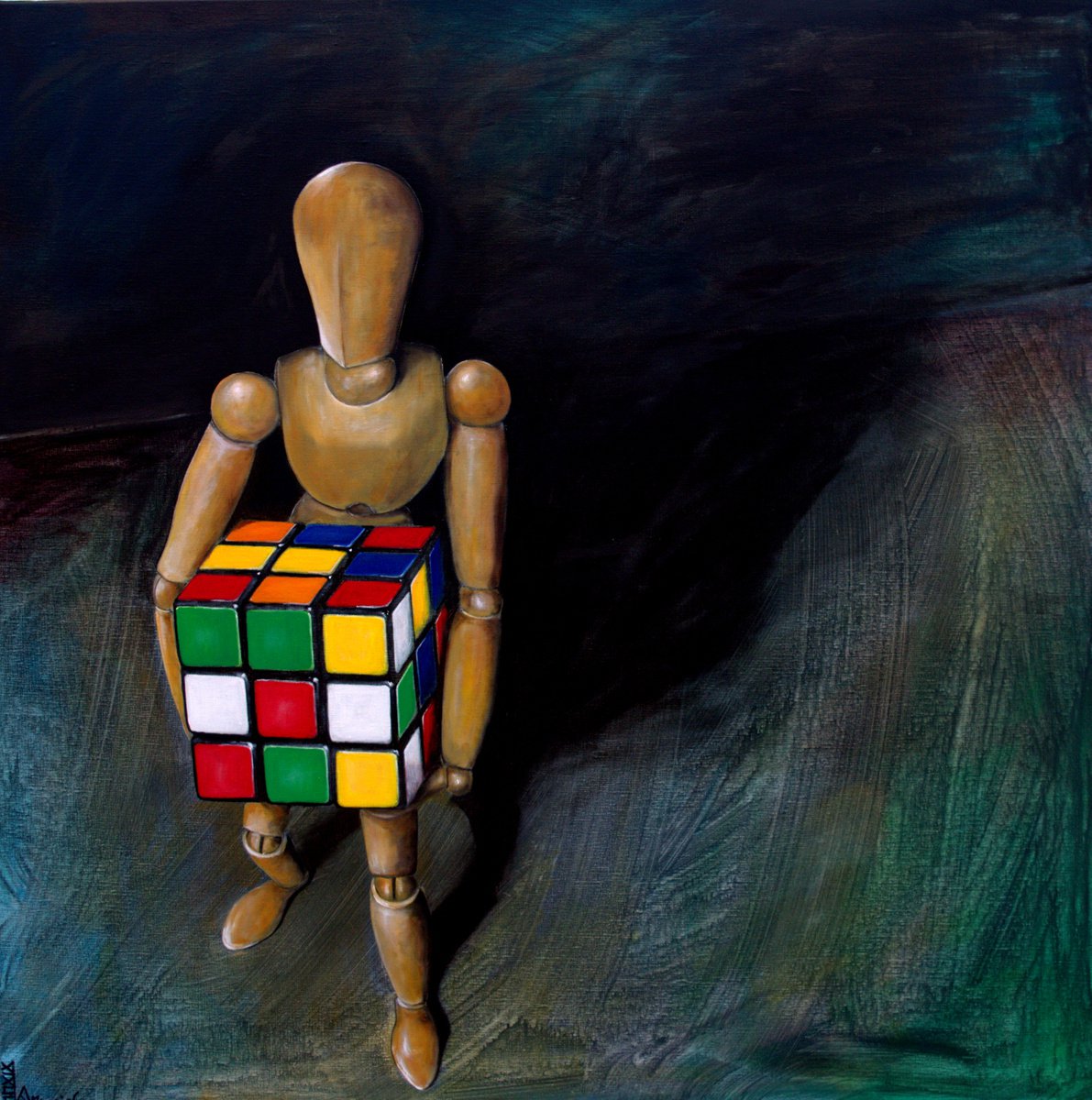 Urban And Pop Still Life Oil Painting By Antonio Maggio Carluccio, 39 X 39, Cube11, Original Artwork