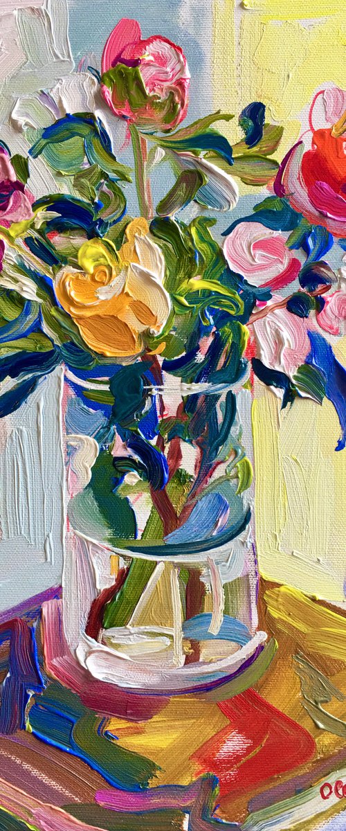 Still life with colorful roses by Ole Karako
