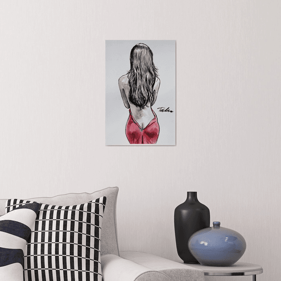 "Red dress" / 30x45 cm