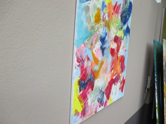 peach and blue abstract painting