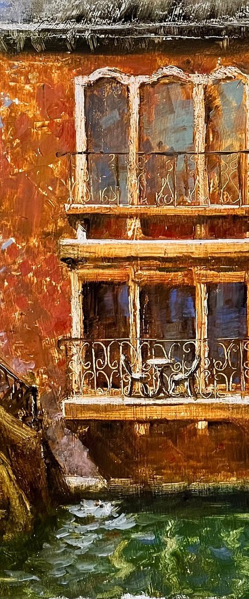Venice Balcony by the Canal, Old World by Yulia Odukalets
