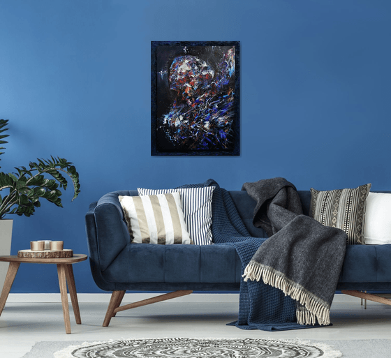 Metaphysical dark blue abstract angel by master artist OVIDIU KLOSKA