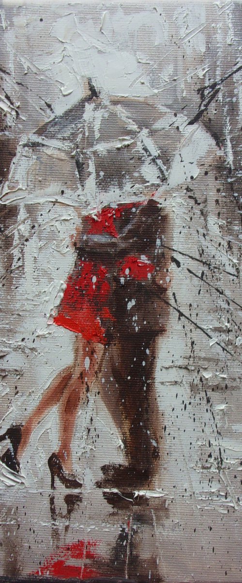 " DATE " FOR K. original painting CITY palette knife SPRING RAIN by Monika Luniak