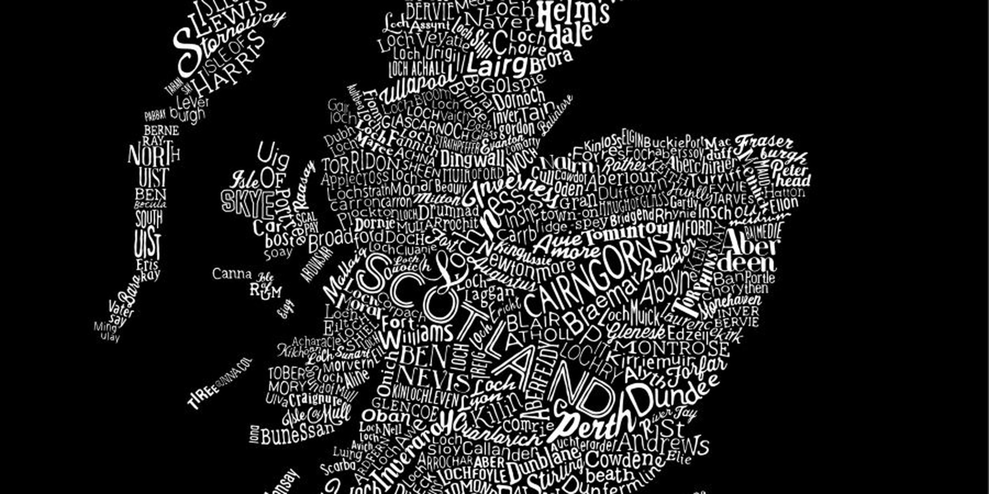 Art of the Day: "Scotland Type Map (Black), 2014" by Dex