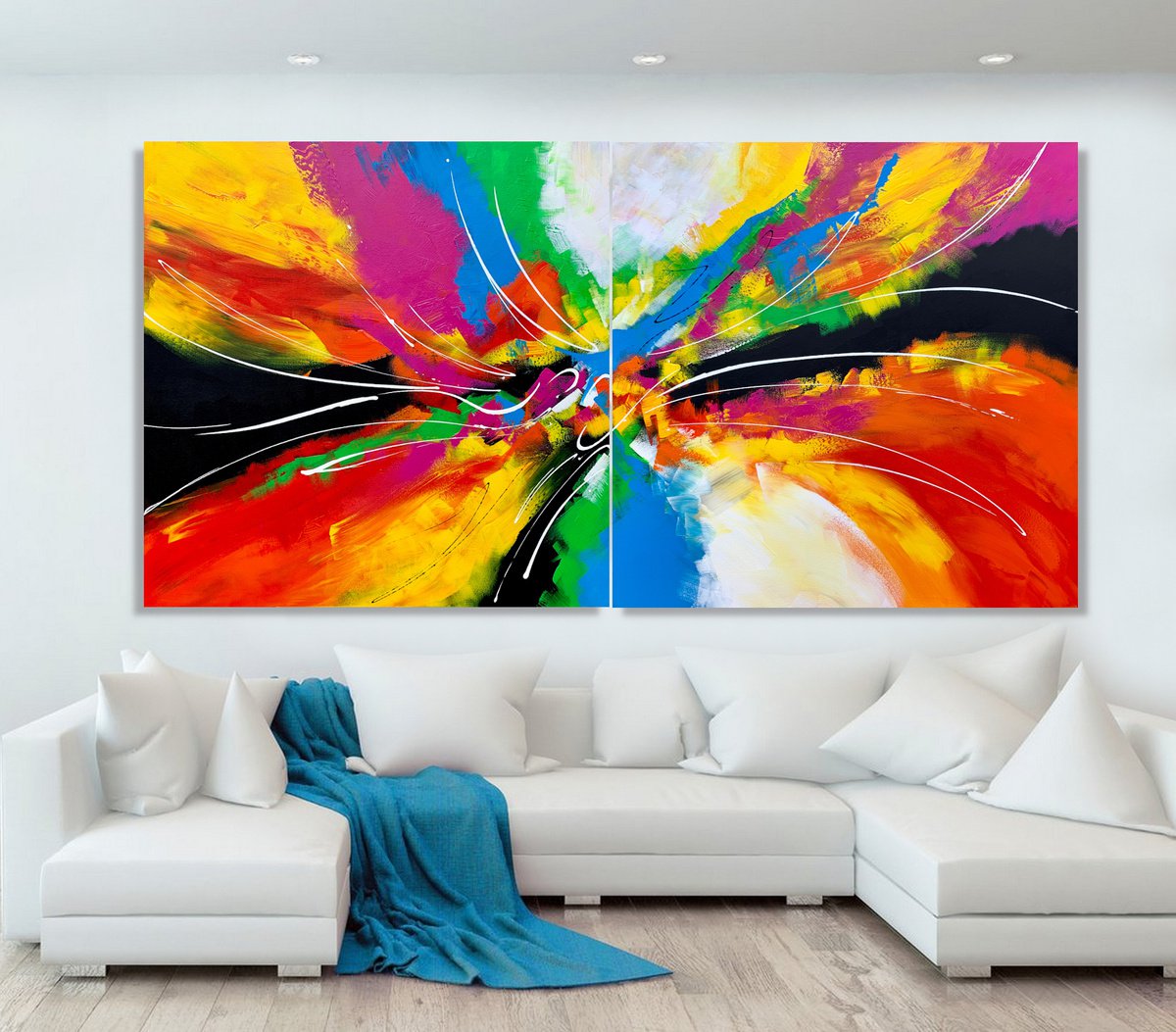 Abstract Acrylic Painting By Julijana Ravbar, 79 X 39", Flying Higher, Original Artwork