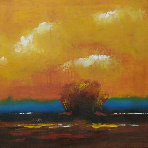 Apstract landscape oil painting. Small oil artwork by Marinko Šaric